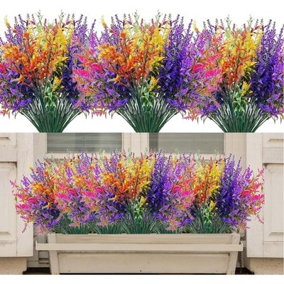 10 Bundles Artificial Flowers for Outdoor Use, Lavender Artificial Plants Dec...