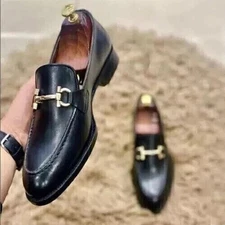 Handmade Black Leather Shoes Formal Slip On Dress Loafer Slip On Shoes Mens