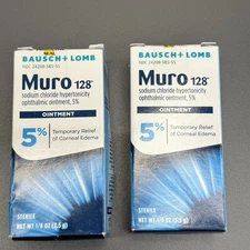 Lot of 2 Bausch + Lomb Muro 128 Ointment 5% - Net WT 1/8 OZ (3.5g) 2 Pk Exp 2026