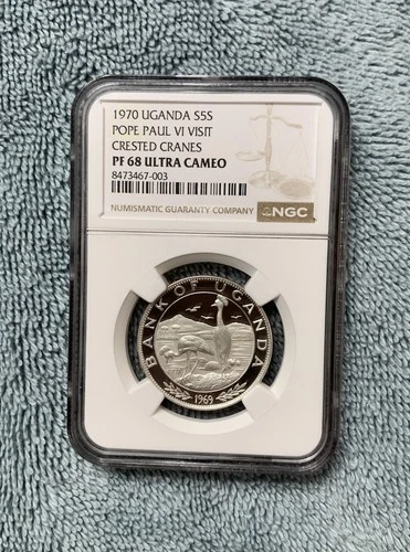 1970 Uganda 5 Shilling Pope VI Visit Crested Cranes Coin NGC PF 68 Ultra Cameo
