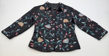 Silk Land Jacket Blazer Button Front Cardigan Embroidered Floral Small Bohemian
