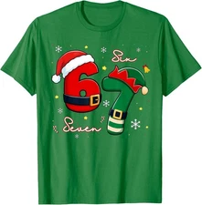 Funny Six Seven 67 Meme 6 7 Elf Santa Christmas T-Shirt