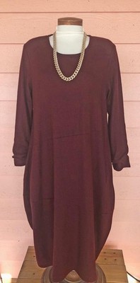 EBBE Relaxed Fit Midi Dress 2 Pockets Roomy Sz L WINE Fully Lined CLASSY Great