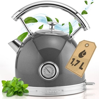 ProfiCook Wasserkocher Vintage PC-WKS 1192 anthrazit, 1,7 Liter, Anzeige, NEU