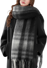 Clothirily Soft Women Warm Winter Scarf Women Cashmere Feel Black-grey Stripes