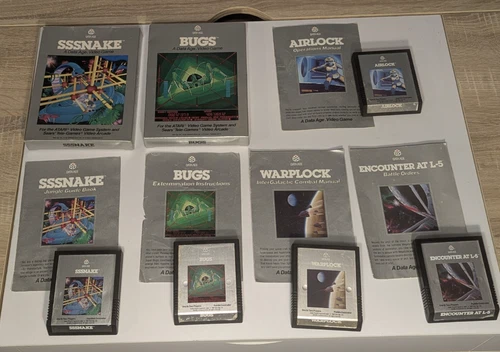 5 Vtg Data Age Atari 2600 games Bugs Warplock Encounter Airlock SSSnake - TESTED