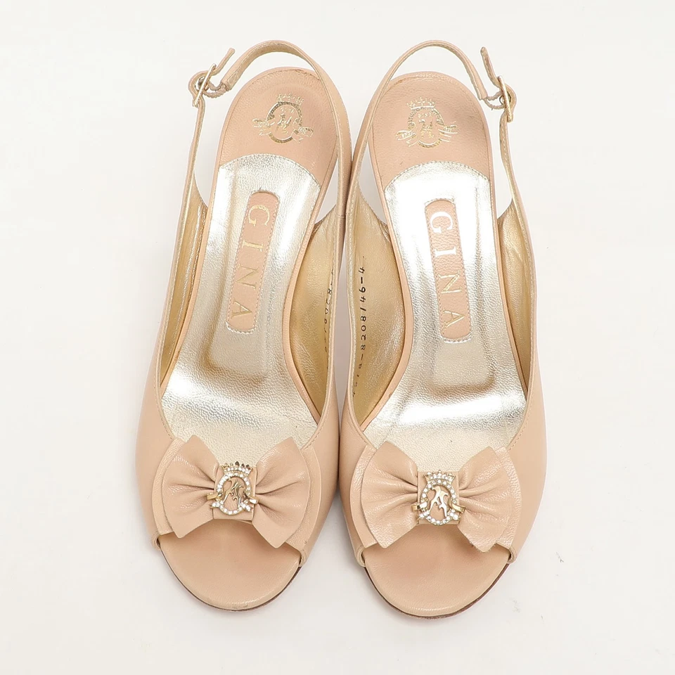 Zapatos de salón Gina de cuero beige con puntera abierta talla 37 Foto 3 de 4