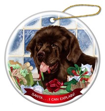 Chocolate Newfoundland Dog Porcelain Ornament Pet Gift 'Santa.. I Can Explain '