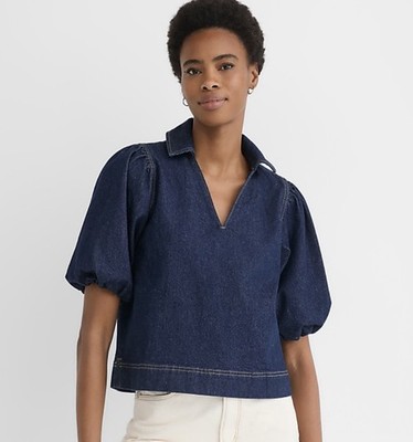 NWT Loft Denim Puff Sleeve Top Size Small