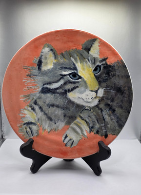 Anthropologie Furry Friends ''Stella'' Tabby Cat Salad Plate by Carole Akins