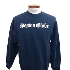Vintage BOSTON GLOBE XL Sweatshirt Cotton Poly Made In USA Navy BLUE 