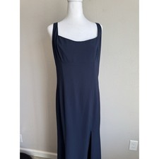Amsale Navy Square Neck Shift Formal Maxi Dress Women 12 Bridesmaid Prom Simple