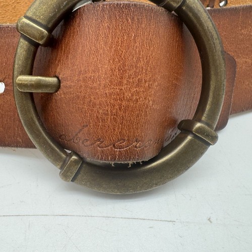 Abercrombie Womens Leather Buckle Belt 35" Brown Floral Cutout Retro Classic Y2K - Picture 3 of 9