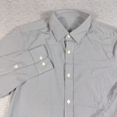 Perry Ellis Gray White Motion Slim Long Sleeve Button Up Striped Shirt Medium 