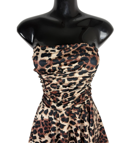 Leopard Print Mini Dress Strapless Ruffle Women’s UK Size XS - Picture 5 of 7