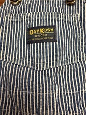 Vintage OshKosh B Gosh 3T Striped Vestbak Blue Denim Overalls USA Made Train