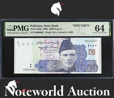 Pakistan State Bank SPECIMEN 1000 Rupees 2009 P 50ds UNC PMG 64 NR No Reserve