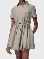 Loewe Women's Beige Cotton Silk Collared Drawstring Mini Dress Size 36