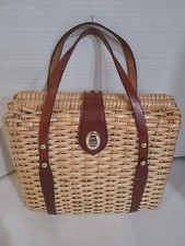 Box Purse Wicker Rattan Vintage 60s British Hong Kong Metal Handle Boho