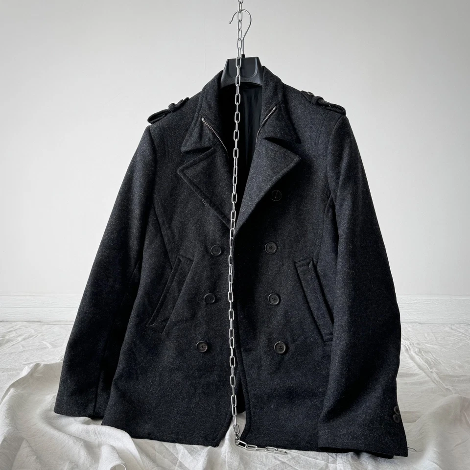 Abrigo Hombre Neil Barrett Doble Pecho Gris Lana Guisante Talla M Foto 3 de 4