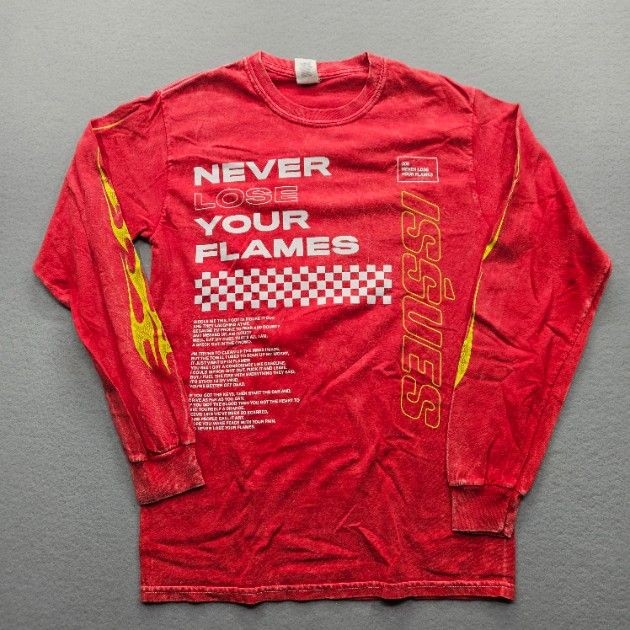 Gildan Men's Small Red Long Sleeve Heavy Cotton Graphic Racing T-Shirt