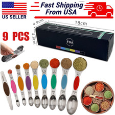 9PC Magnetic Dual Sided Measuring Spoons With Leveler Stainless Kitchen Tool Set