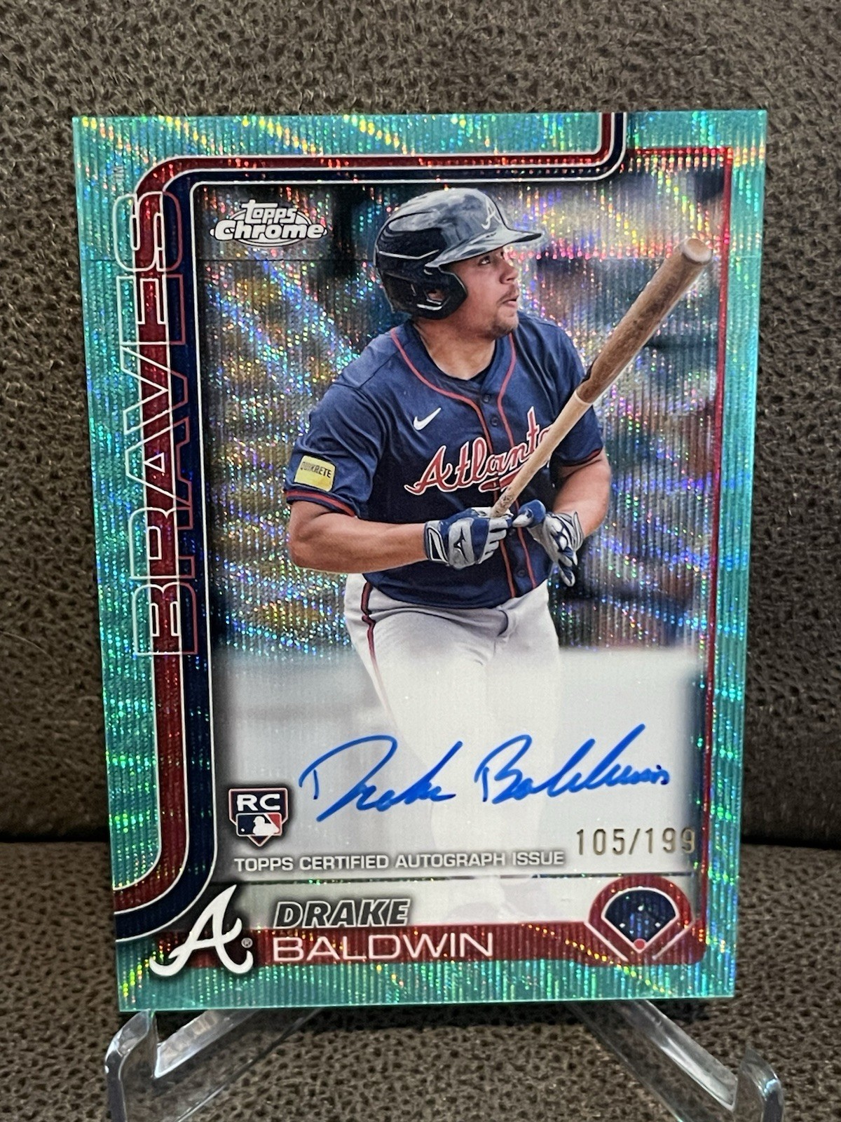 🔥Drake Baldwin 2025 Topps Chrome Rookie Aqua Wave Refractor Auto /199 Braves