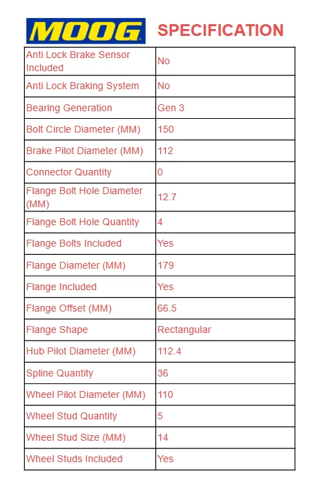 Conjunto de cojinete de cubo de rueda delantera MOOG 4x4 para Toyota Sequoia Tundra E11 08-2021 Foto 3 de 4