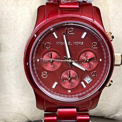Michael Kors Runway Chronograph Red Stainless Steel Women's Watch MK7436 RP $295