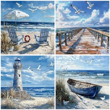 4 Pack Beach Diamond Art Kits for Adults Beginners,Full Round Drill DIY Diamo...