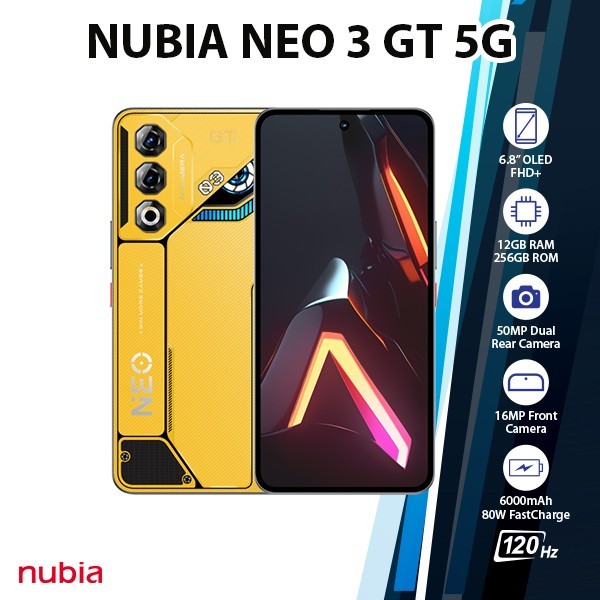 nubia Neo 3 GT 5G Android Cell Phone (12GB+256GB/YELLOW/Dual