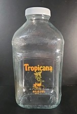 Tropicana Orange Juice Glass 64oz Bottle Vintage Made In USA Empty With Lid