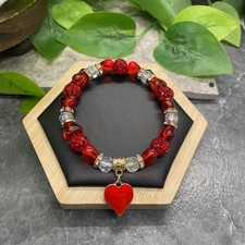Handmade Crystal Bead Stackable 6  Plus Stretch Bracelet Heart Charm B8279