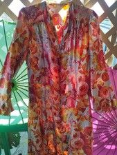 Vintage 1940s Satin Dressing Gown Floral Orange/Rose Sz L Hand Made