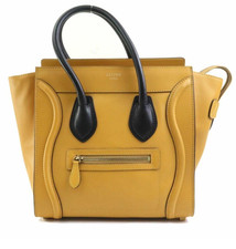 Celine Luggage Micro Shopper Yellow Black Leather Tote Bag Mustard Dust Bag Good