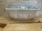 Pyrex 471 Sandalwood Tan White Ivy Leaf Dish Bowl with Lid
