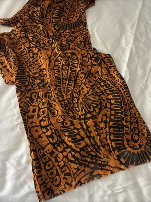Seta Pura Silk Fabric Made In Italy 3 Yards Orange Black African Print