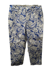 Talbots Womens Size 8 Blue White Paisley Print Cropped Pants