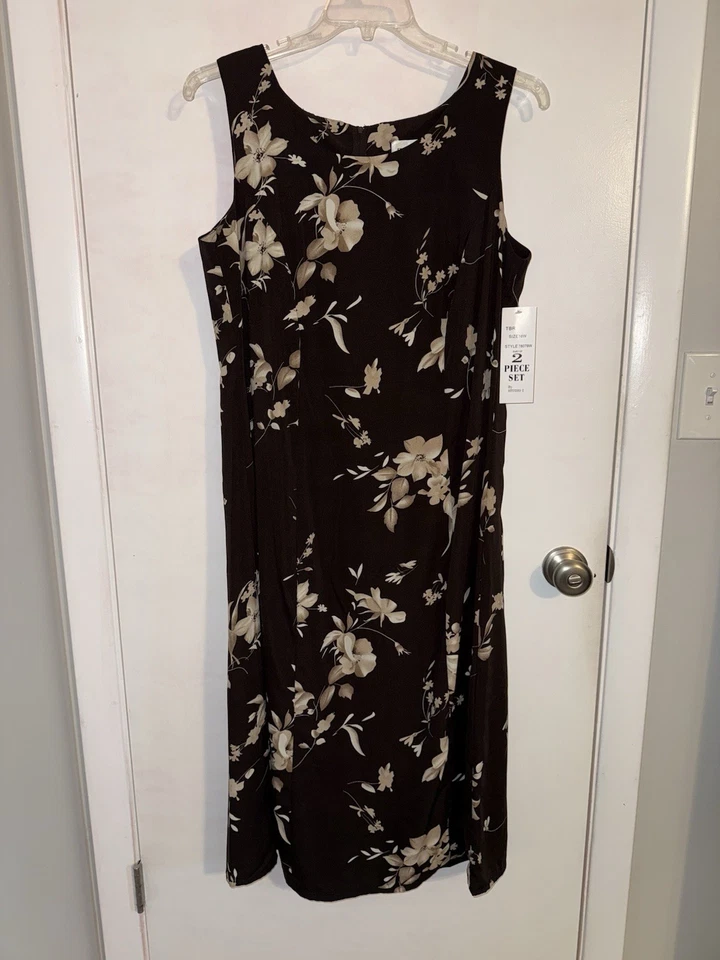 Blazer Studio 1 Para Mujer 2 Piezas Marrón Floral Vestido Tostado Manga Corta Para Mujer 16W Foto 3 de 4