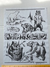 Vintage Art Tattoo Flash Sheet Judy Parker Bears /T150
