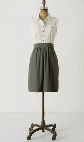 Anthropologie Edme & Esyllte White Green Pocket Colorblock Dress Button Size 8