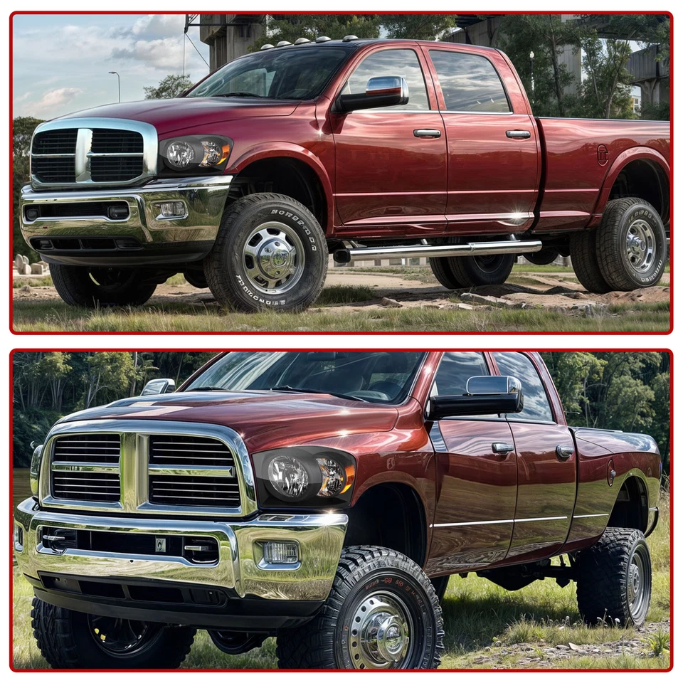 Headlights For 2006-2008 Dodge Ram 1500/2006-2009 Ram 2500 3500 Black Amber Pair - Изображение 3 из 4