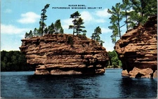 Wisconsin Dells River Sugar Bowl Rock Formation  Vintage Linen Postcard 10J
