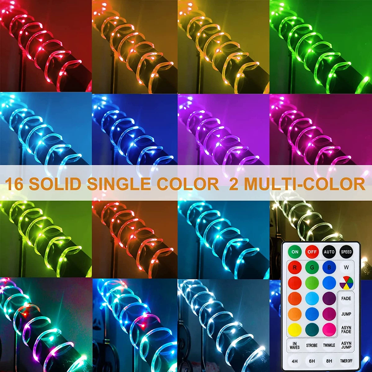 18 Colors 33FT Solar Rope Lights Outdoor Waterproof LED Color