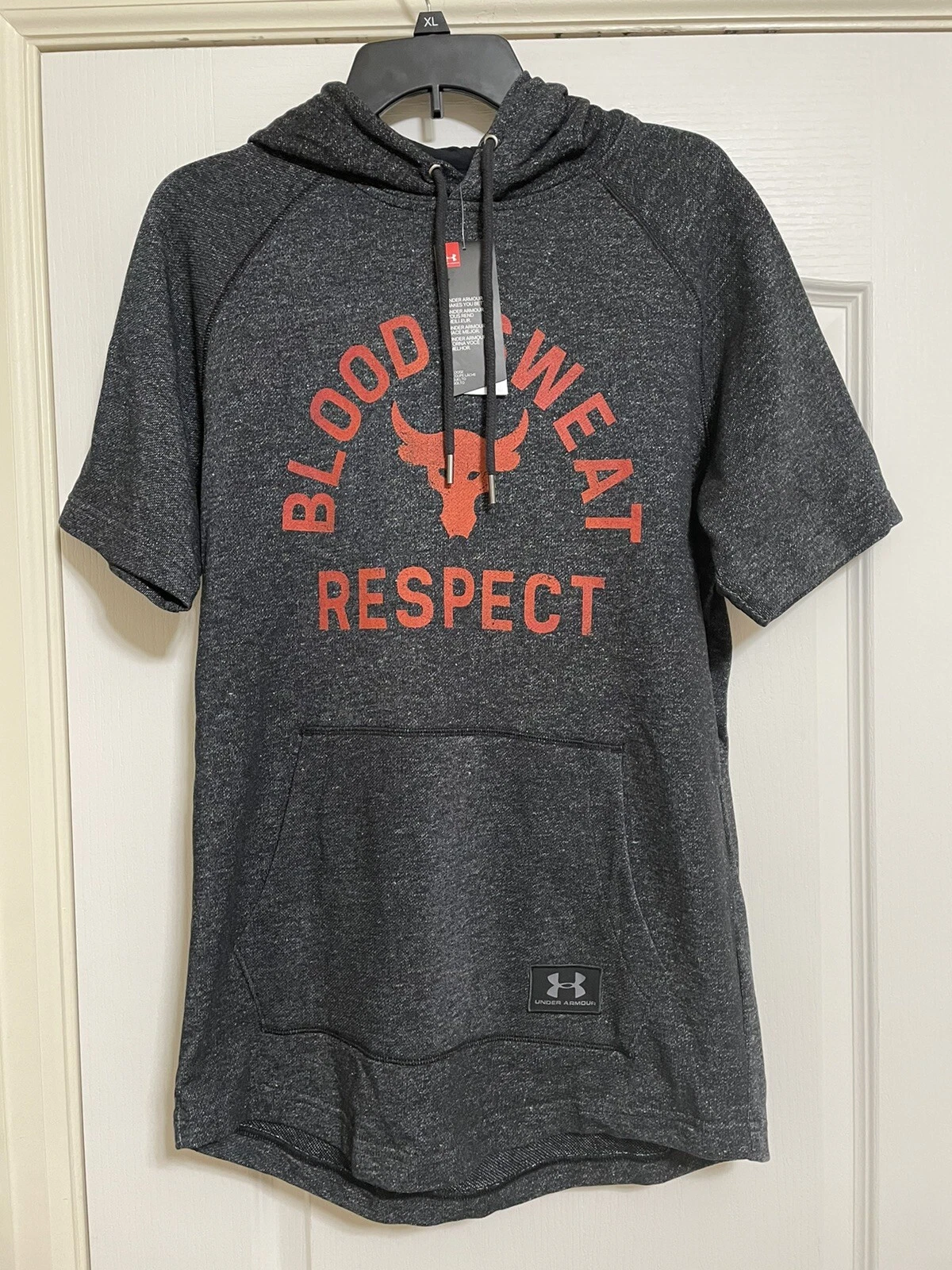 NEW Under Armour UA Project Rock Respect Fitness Hoodie Black Red Size MEDIUM