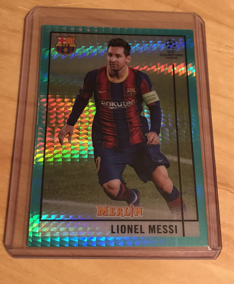 2021 Topps Merlin Soccer Champions League Lionel Messi #1 Aqua Prizm..SP!!