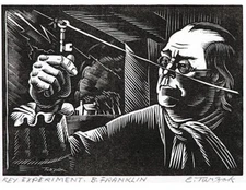Key Experiment Benjamin Franklin Charles Turzak 1939 – WPA Era Woodcut Print