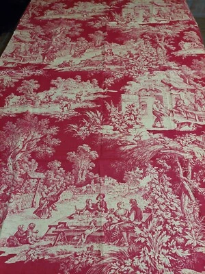 Coupon de tissu toile de Jouy scènes champêtres rouge 85 X 140 cm - Photo 1/4