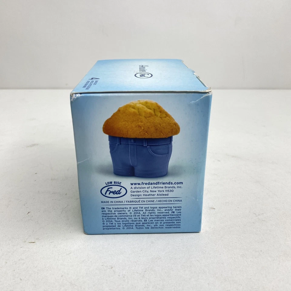 Pantalones de mezclilla azules de silicona para hornear para magdalenas caja de 4 tazas para hornear pequeños magdalenas cupcakes Foto 3 de 4