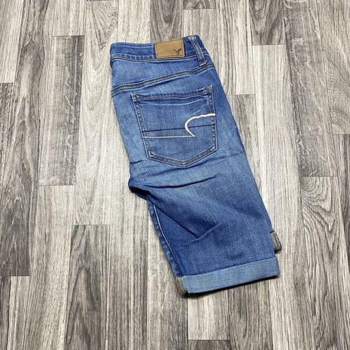 AMERICAN EAGLE Super Stretch Low Rise Blue Denim Jean Shorts Women's Size 2 R - Picture 2 of 9
